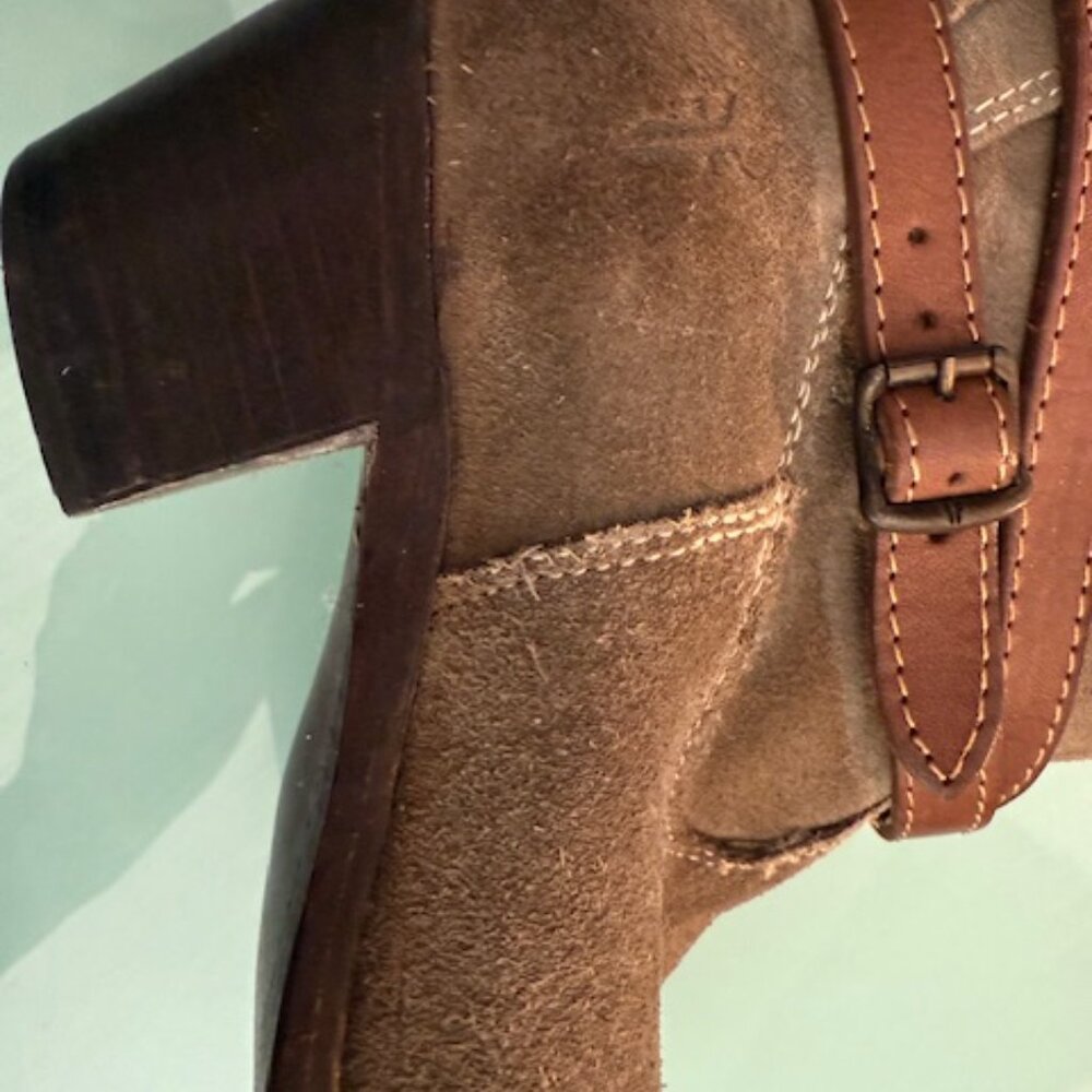 Frye Jane Tall Suede Strappy Harness Boots Women’s 7 Beige/Taupe Slouchy Western - Picture 12 of 16